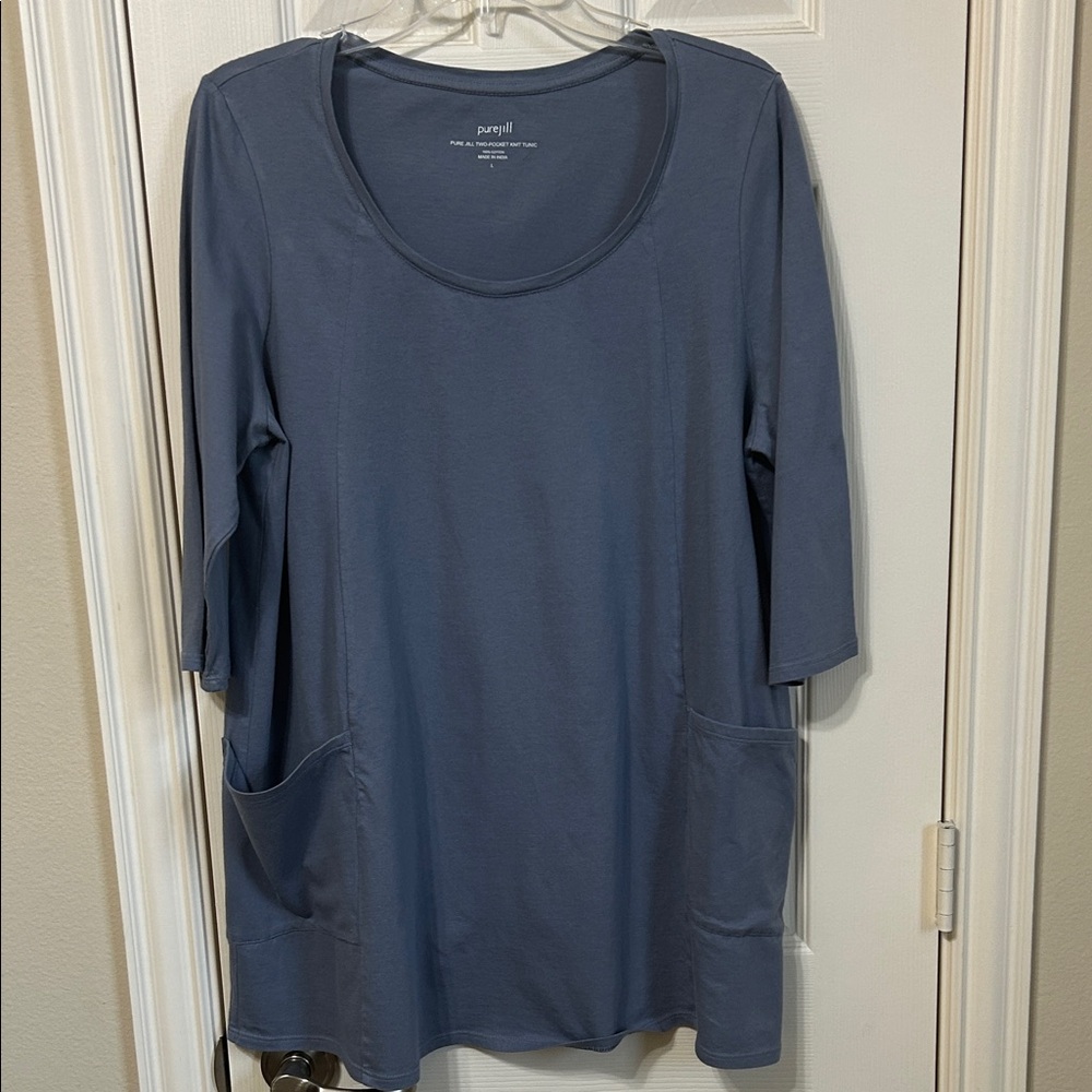 J. Jill Pure Jill Two-Pocket 100% Cotton Knit Tunic in Slate Blue